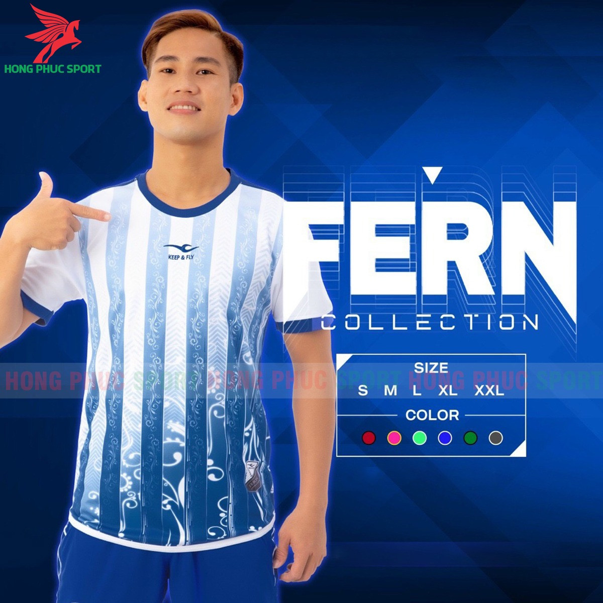 BỘ QUẦN ÁO BÓNG ĐÁ KHÔNG LOGO KEEP FLY FERN TRẮNG XANH - THUN LẠNH CAO CẤP