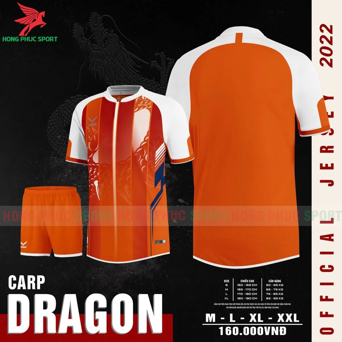BỘ QUẦN ÁO BÓNG ĐÁ KHÔNG LOGO NIDU CARP DRAGON CAM – HÀNG VIỆT NAM