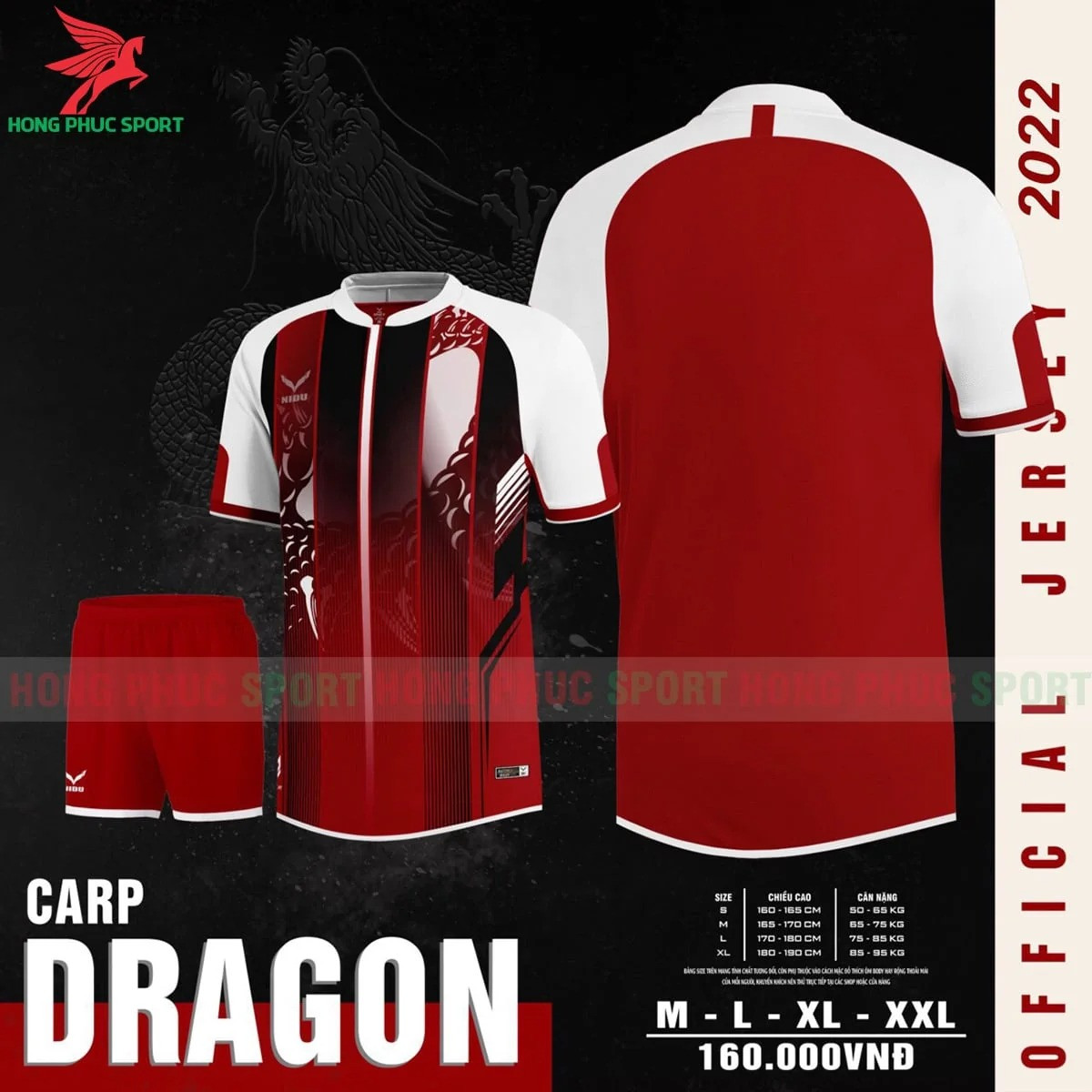 BỘ QUẦN ÁO BÓNG ĐÁ KHÔNG LOGO NIDU CARP DRAGON ĐỎ – HÀNG VIỆT NAM