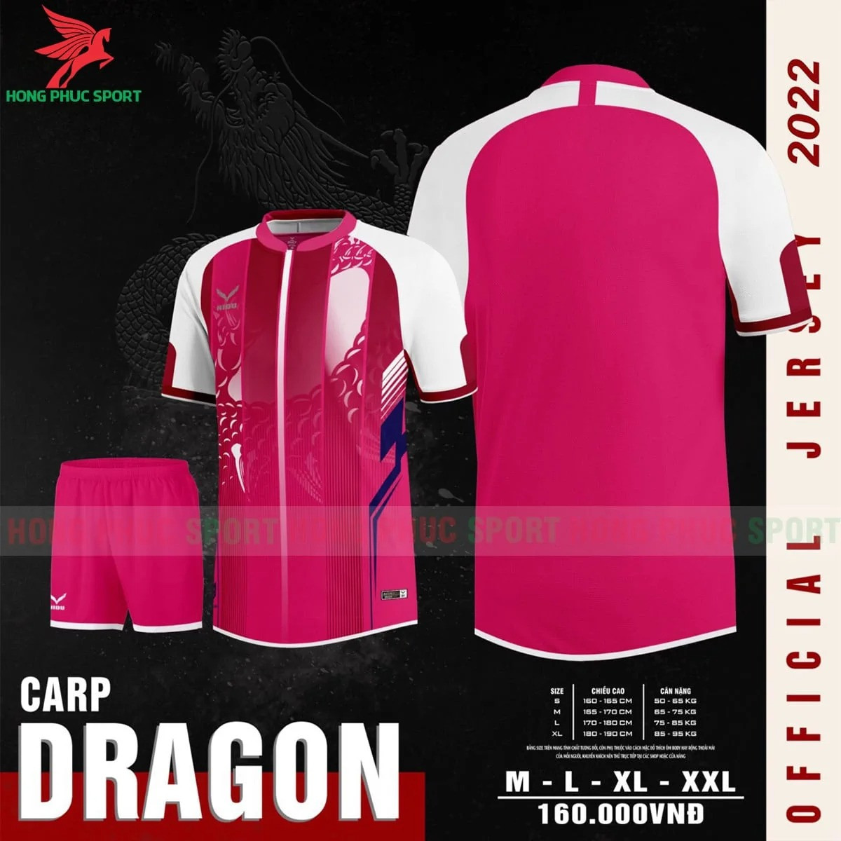 BỘ QUẦN ÁO BÓNG ĐÁ KHÔNG LOGO NIDU CARP DRAGON HỒNG – HÀNG VIỆT NAM