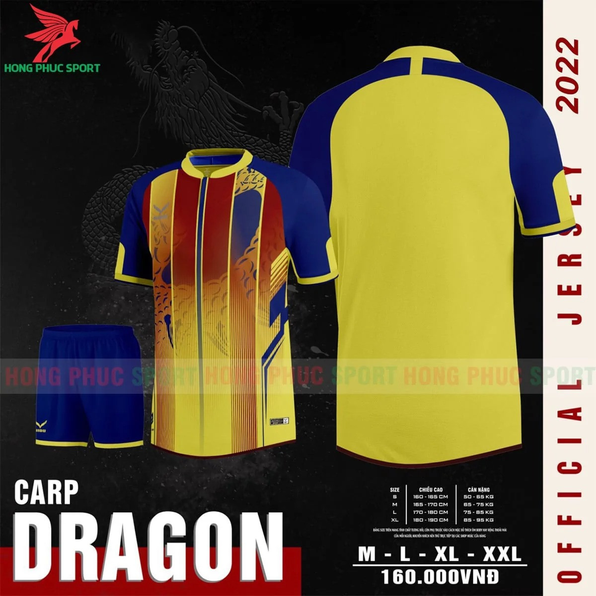 BỘ QUẦN ÁO BÓNG ĐÁ KHÔNG LOGO NIDU CARP DRAGON VÀNG XANH – HÀNG VIỆT NAM