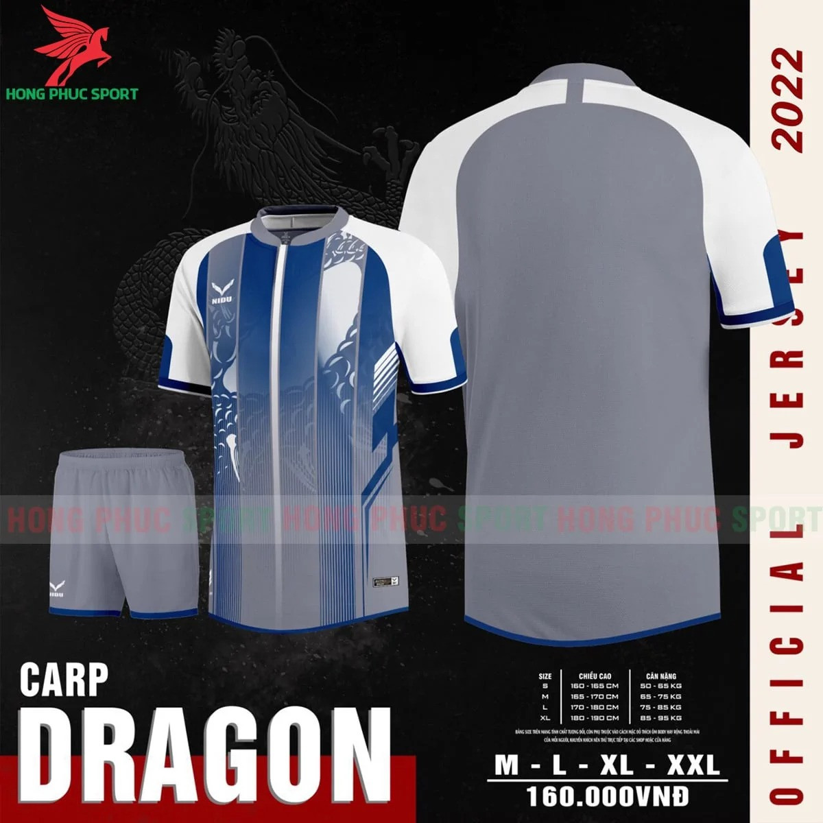 BỘ QUẦN ÁO BÓNG ĐÁ KHÔNG LOGO NIDU CARP DRAGON XÁM – HÀNG VIỆT NAM