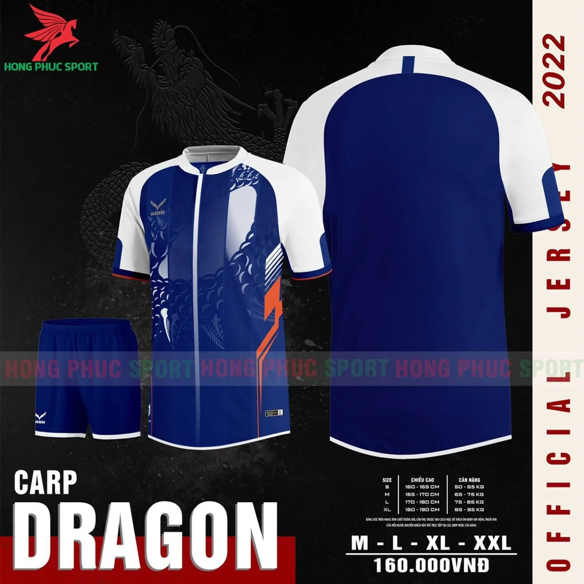 BỘ QUẦN ÁO BÓNG ĐÁ KHÔNG LOGO NIDU CARP DRAGON XANH DƯƠNG – HÀNG VIỆT NAM