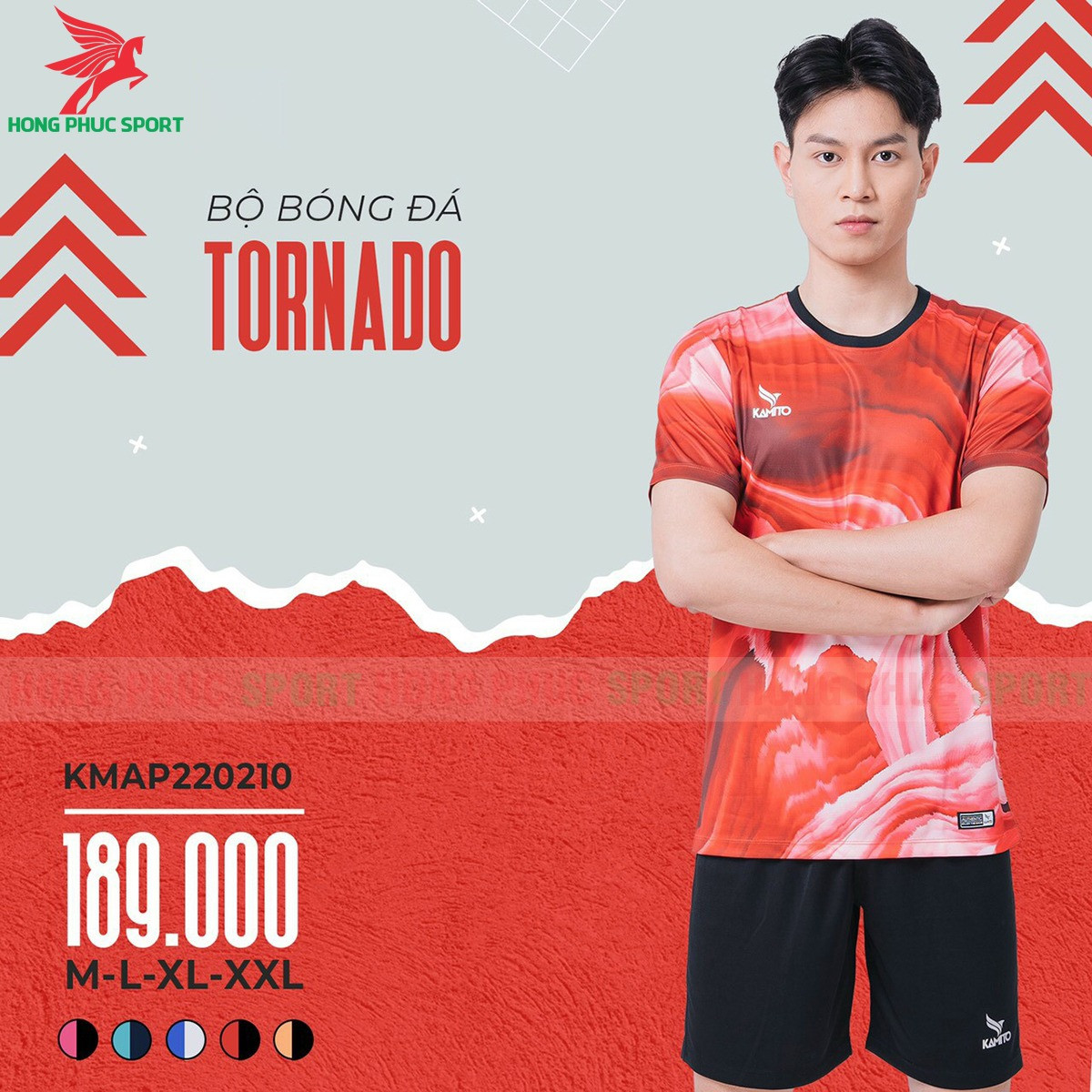 BỘ QUẦN ÁO BÓNG ĐÁ KHÔNG LOGO KAMITO TORNADO ĐỎ ĐEN - HÀNG VIỆT NAM