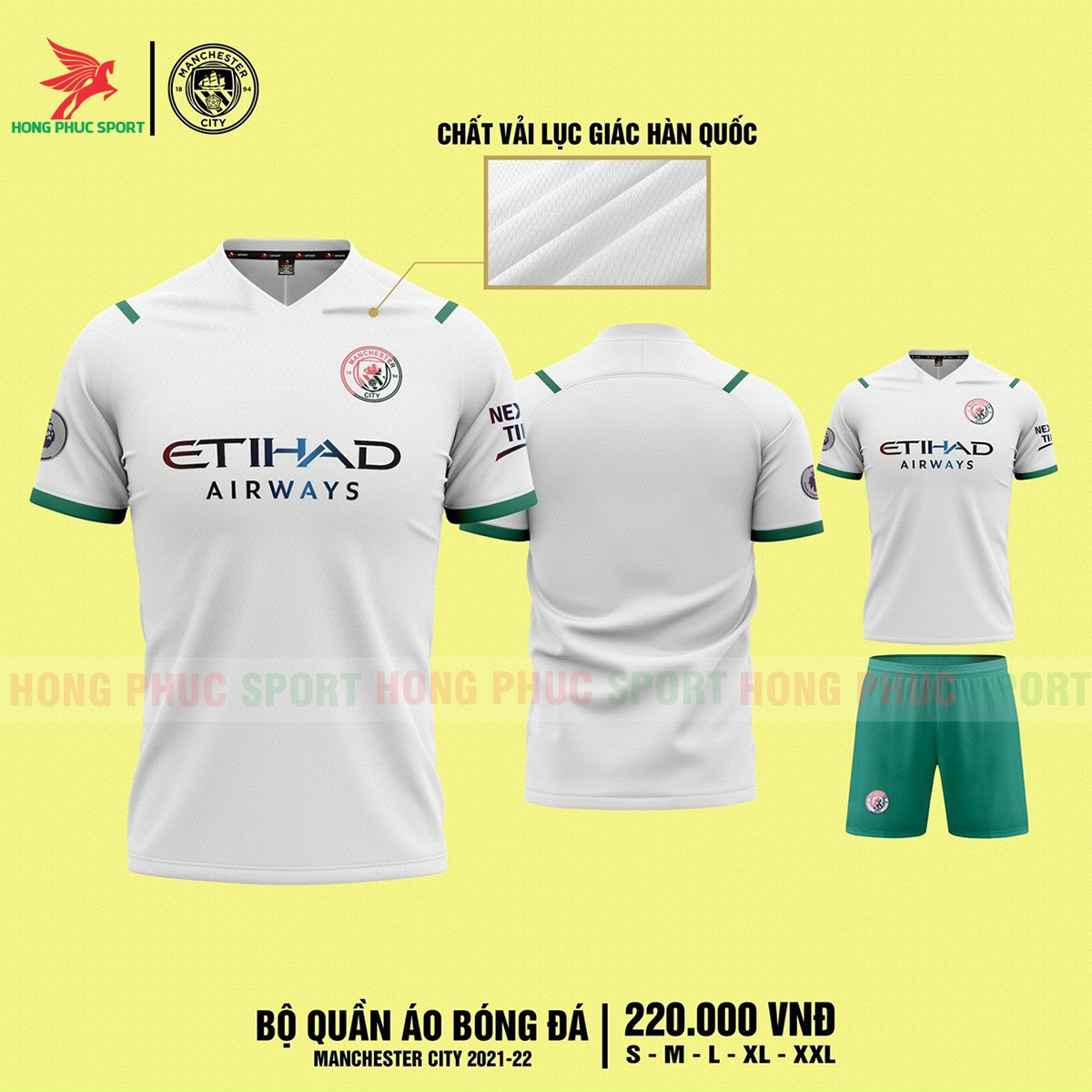BỘ QUẦN ÁO ĐẤU MANCHESTER CITY 2021 2022 SÂN KHÁCH - MÈ LỤC GIÁC