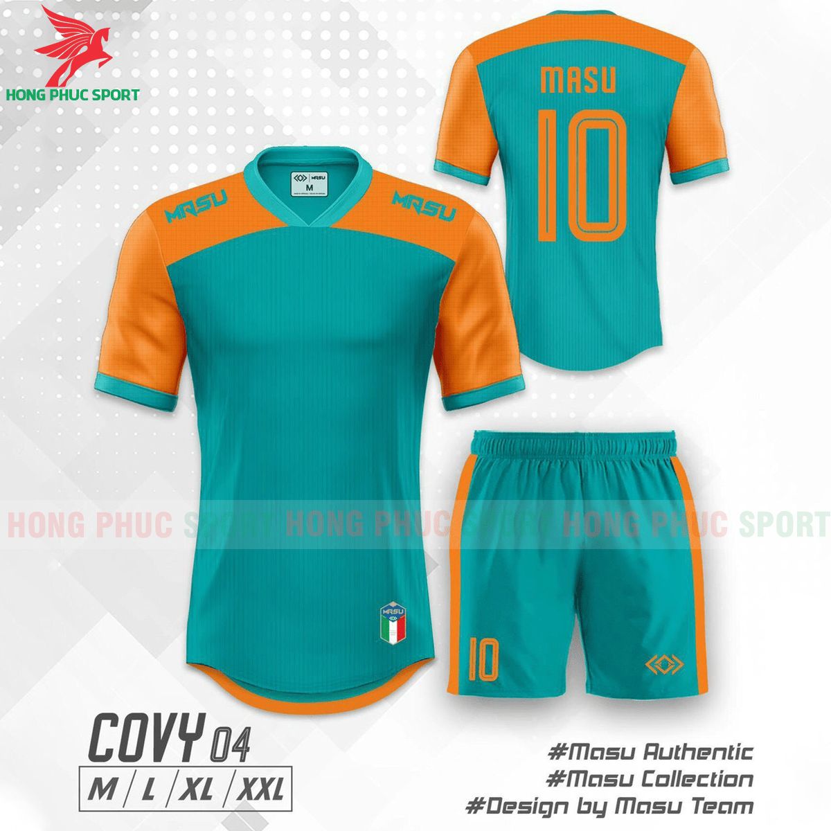 BỘ QUẦN ÁO ĐẤU KHÔNG LOGO MASU COVY 2021 MẪU 04 MÀU XANH NGỌC PHỐI CAM - HÀNG VIỆT NAM