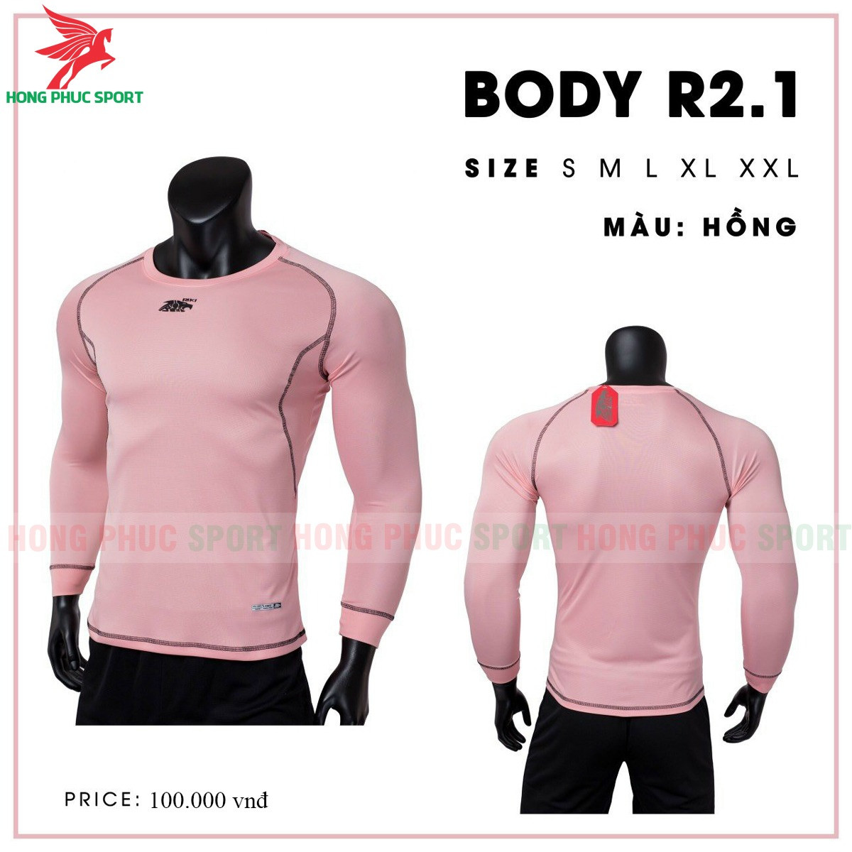ÁO GIỮ NHIỆT BÓNG ĐÁ BODY RIKI R2.1 TAY DÀI HỒNG - GÂN ĐEN