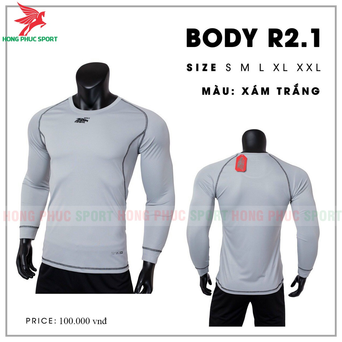 ÁO GIỮ NHIỆT BÓNG ĐÁ BODY RIKI R2.1 TAY DÀI XÁM - GÂN ĐEN