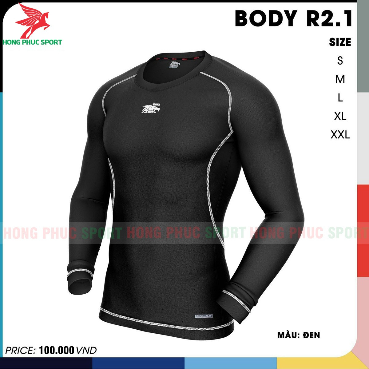 ÁO GIỮ NHIỆT BÓNG ĐÁ BODY RIKI R2.1 TAY DÀI ĐEN - GÂN TRẮNG
