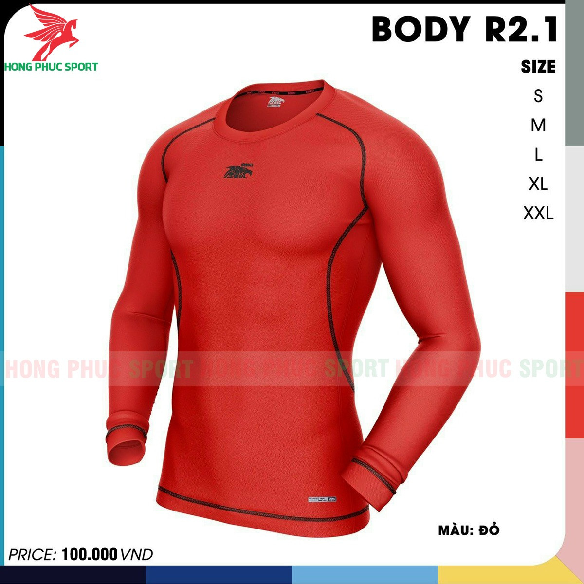 ÁO GIỮ NHIỆT BÓNG ĐÁ BODY RIKI R2.1 TAY DÀI ĐỎ - GÂN ĐEN