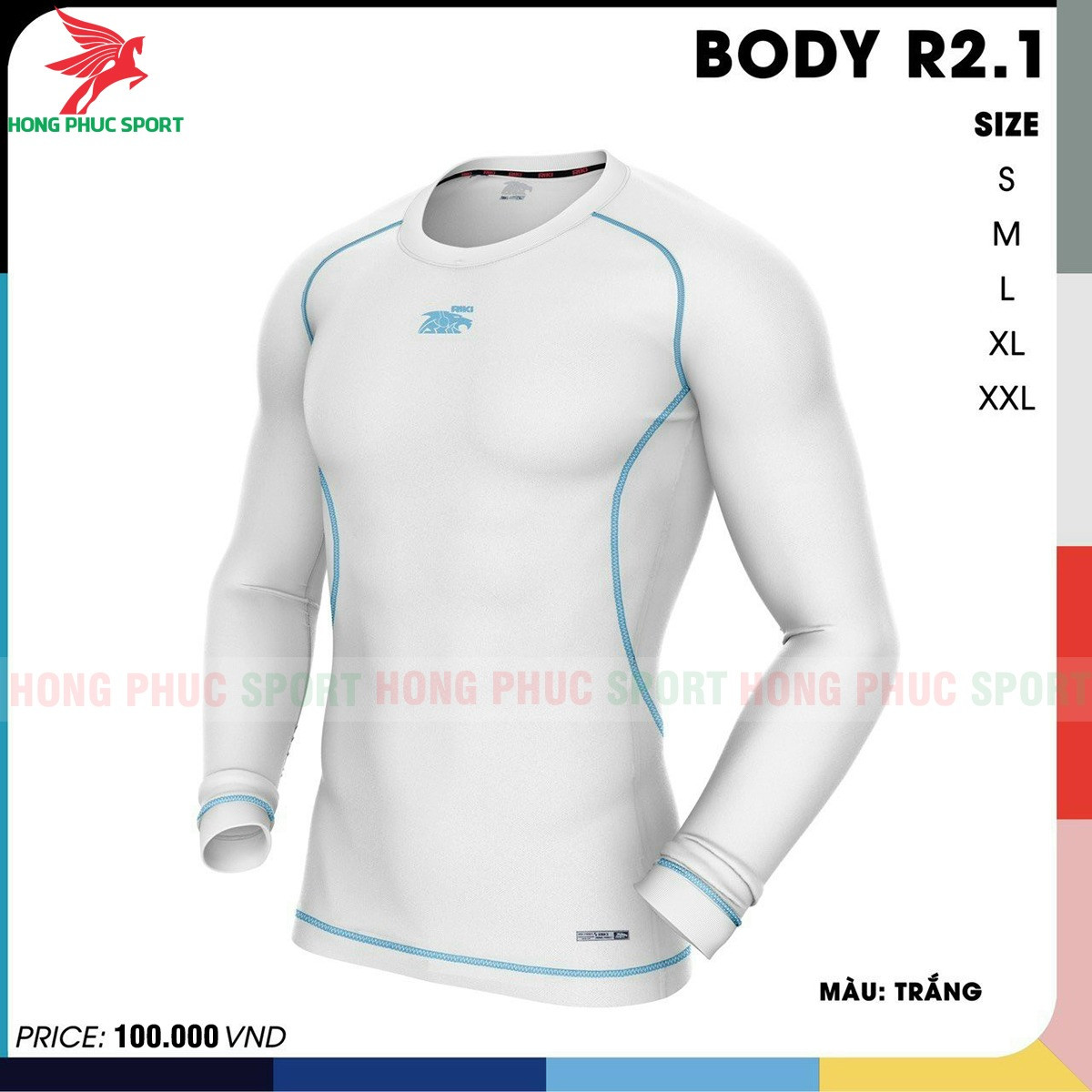 ÁO GIỮ NHIỆT BÓNG ĐÁ BODY RIKI R2.1 TAY DÀI TRẮNG - GÂN XANH