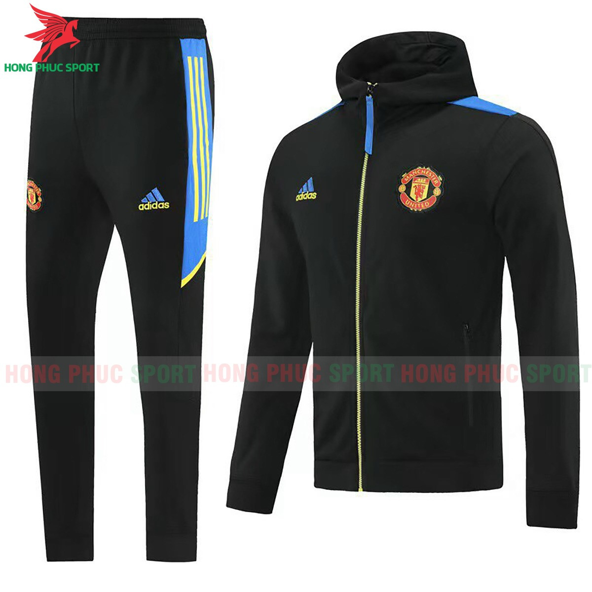 Bộ áo khoác đá banh Manchester United 2021 có mũ- vải nỉ