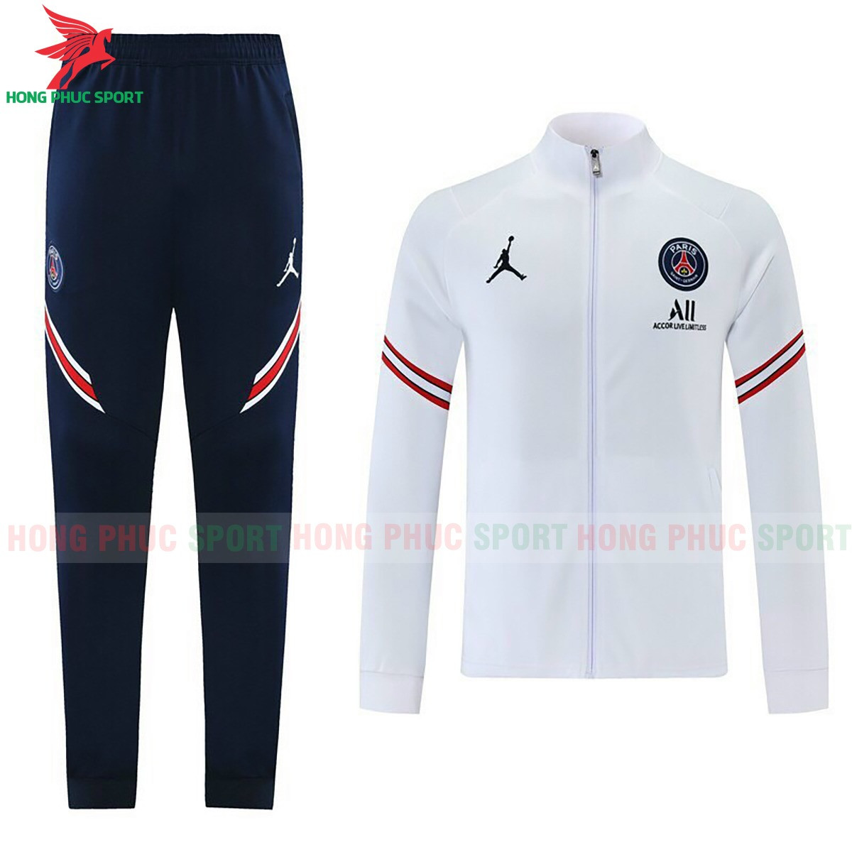 Bộ áo khoác đá banh PSG 2021 màu trắng - vải nỉ