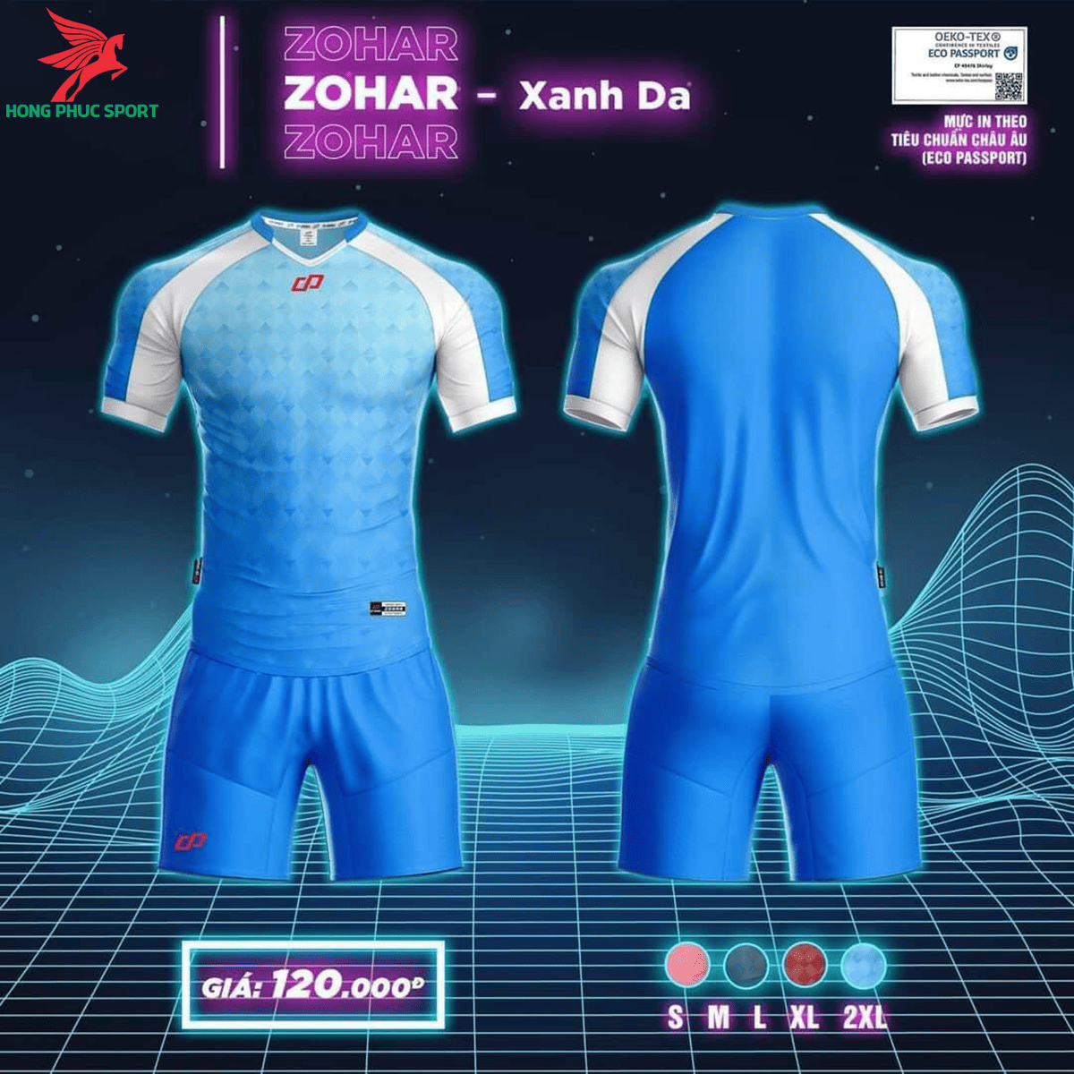 Áo đá banh không logo CP ZOHAR 2021 màu Xanh Da
