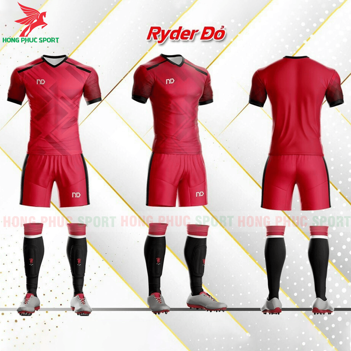 BỘ QUẦN ÁO ĐẤU KHÔNG LOGO ND RYDER 2021 MÀU ĐỎ - VẢI MÈ