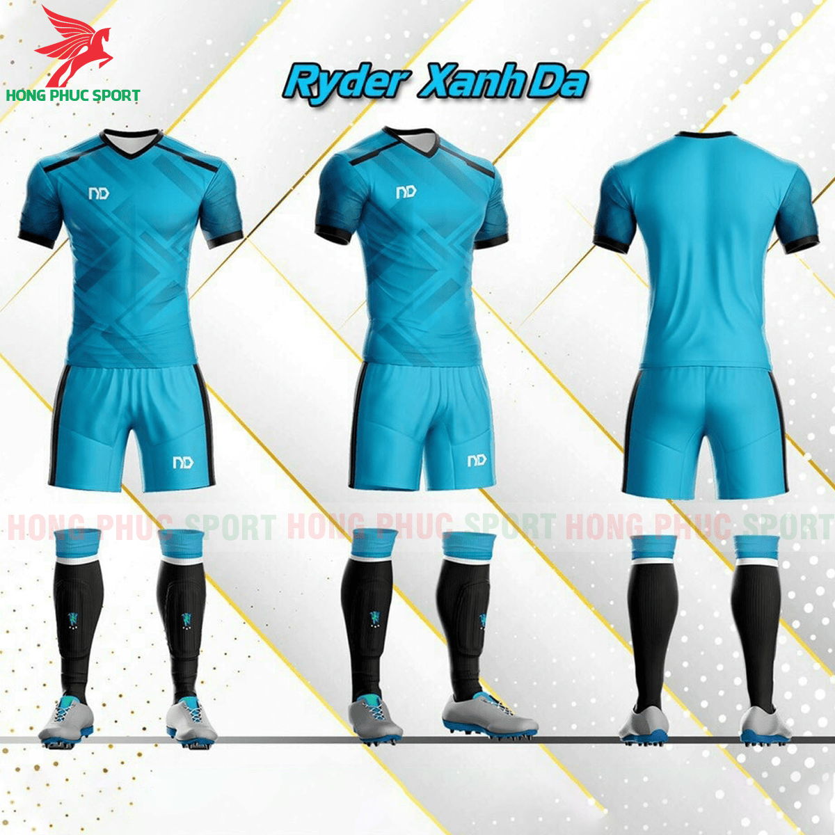 BỘ QUẦN ÁO ĐẤU KHÔNG LOGO ND RYDER 2021 MÀU XANH DA - VẢI MÈ