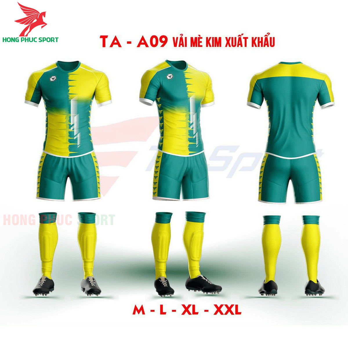 Áo bóng đá không logo TA-A09 màu Xanh lá phối Vàng