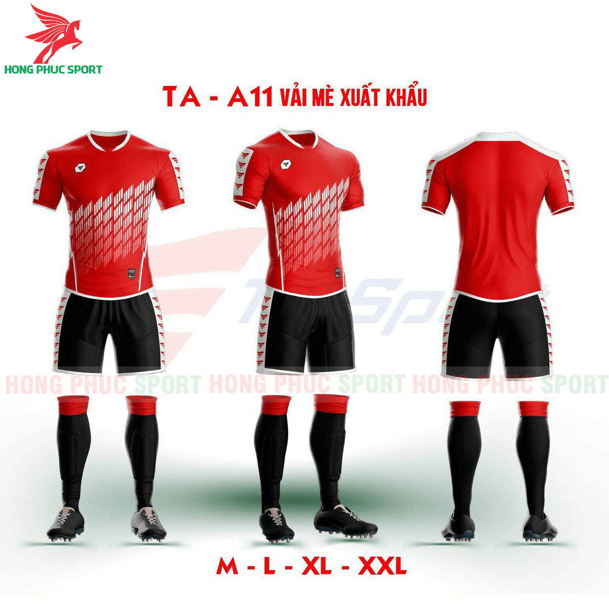 BỘ QUẦN ÁO BÓNG ĐÁ KHÔNG LOGO TRƯỜNG AN TA-A11 2021 MÀU ĐỎ – VẢI MÈ