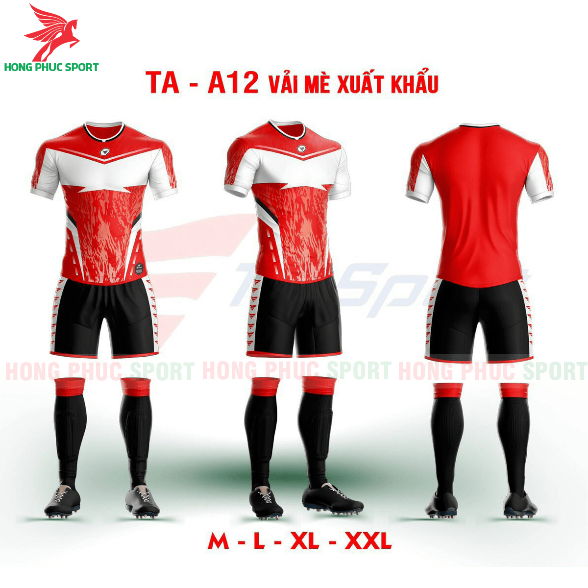 BỘ QUẦN ÁO BÓNG ĐÁ KHÔNG LOGO TRƯỜNG AN TA-A12 2021 MÀU ĐỎ – VẢI MÈ