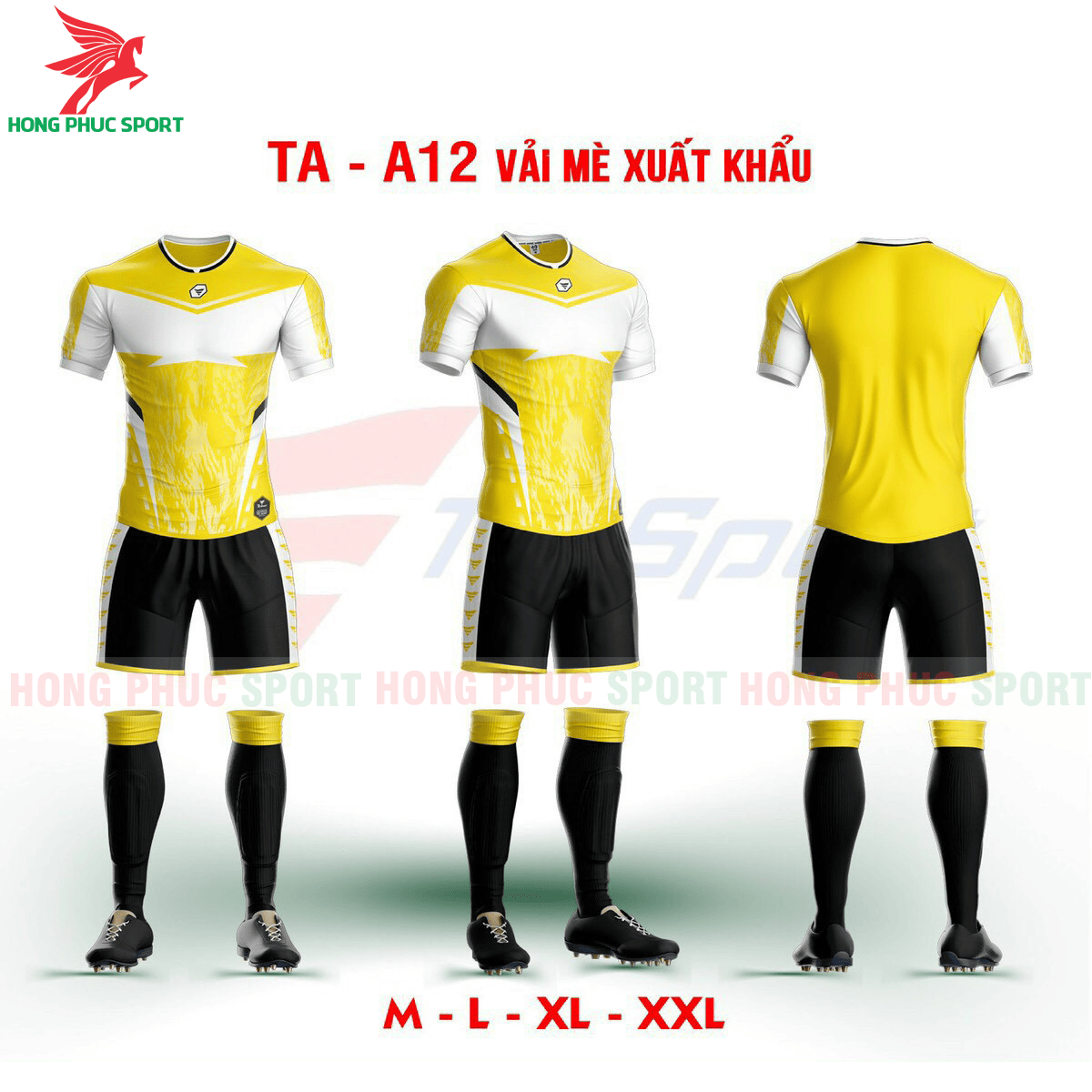 BỘ QUẦN ÁO BÓNG ĐÁ KHÔNG LOGO TRƯỜNG AN TA-A12 2021 MÀU VÀNG – VẢI MÈ