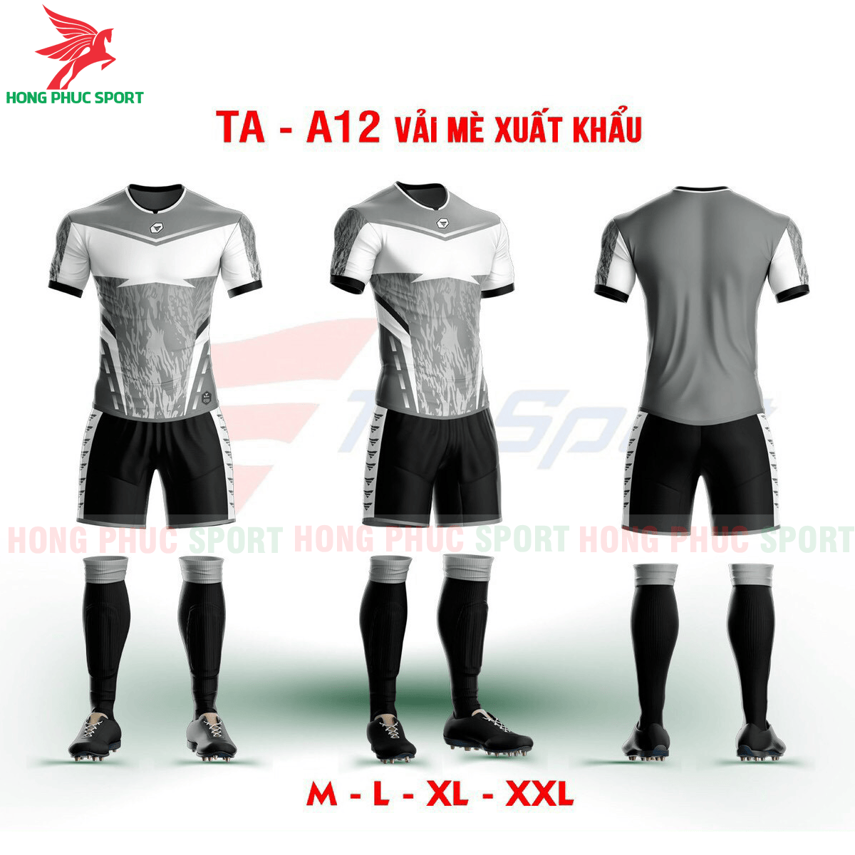 BỘ QUẦN ÁO BÓNG ĐÁ KHÔNG LOGO TRƯỜNG AN TA-A12 2021 MÀU XÁM – VẢI MÈ