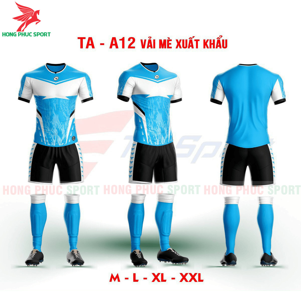 BỘ QUẦN ÁO BÓNG ĐÁ KHÔNG LOGO TRƯỜNG AN TA-A12 2021 MÀU XANH DA – VẢI MÈ