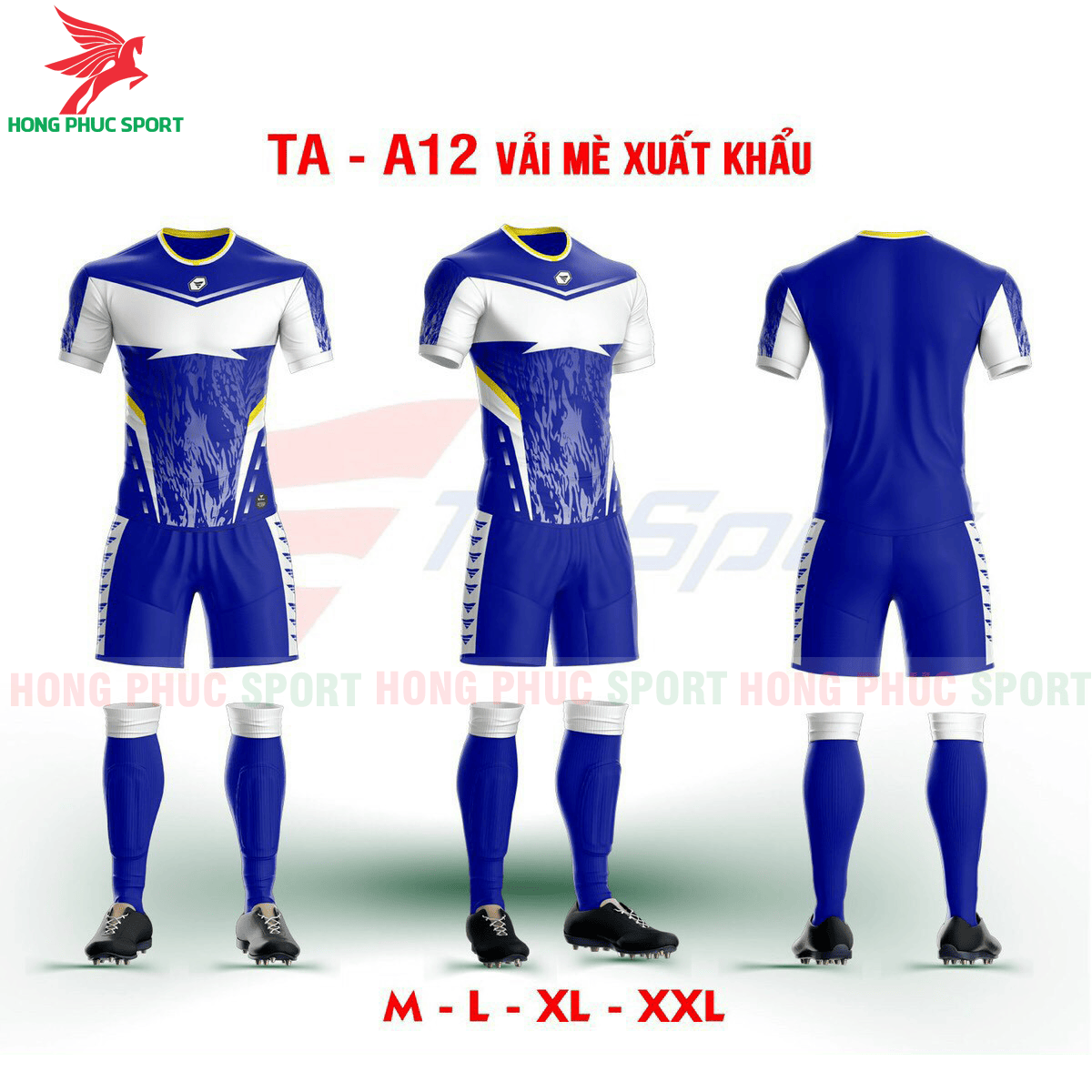 BỘ QUẦN ÁO BÓNG ĐÁ KHÔNG LOGO TRƯỜNG AN TA-A12 2021 MÀU XANH DƯƠNG – VẢI MÈ