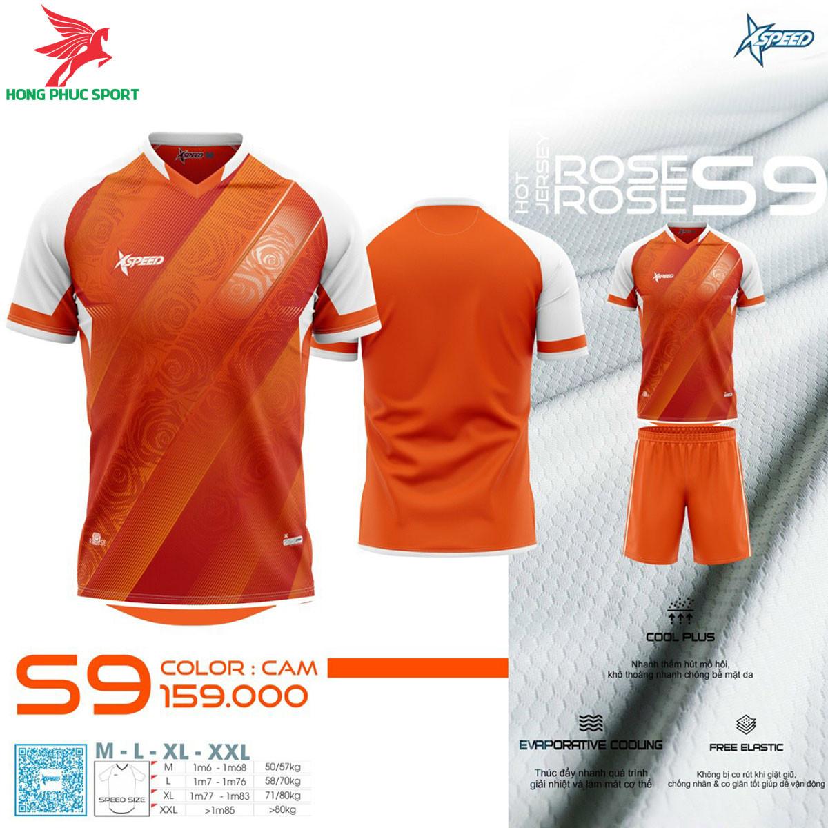 Áo đá banh không logo Xspeed Rose S9 Cam