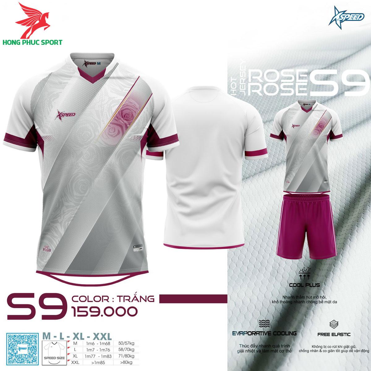 Áo đá banh không logo Xspeed Rose S9 Trắng 