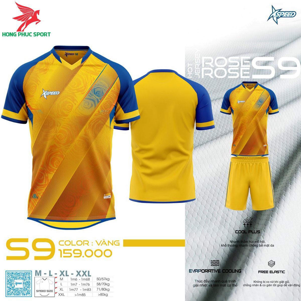 Áo đá banh không logo Xspeed Rose S9 Vàng