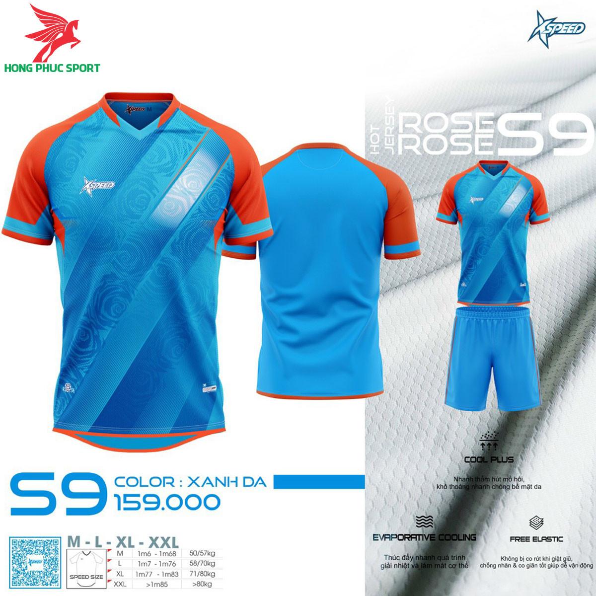 Áo đá banh không logo Xspeed Rose S9 Xanh da trời