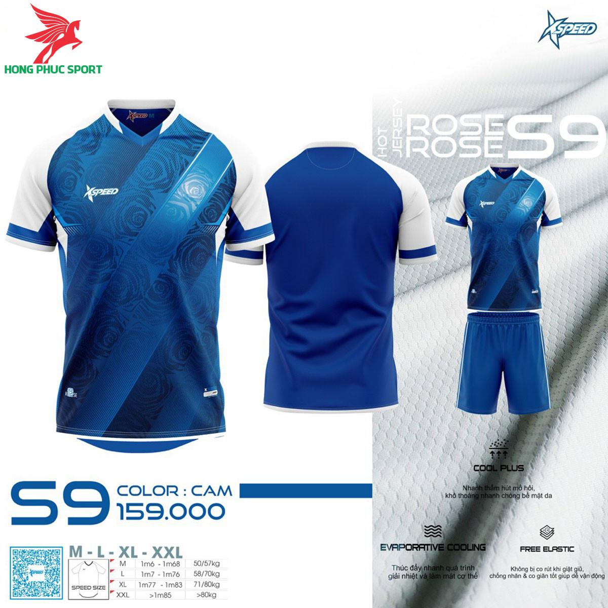 Áo đá banh không logo Xspeed Rose S9 Xanh dương