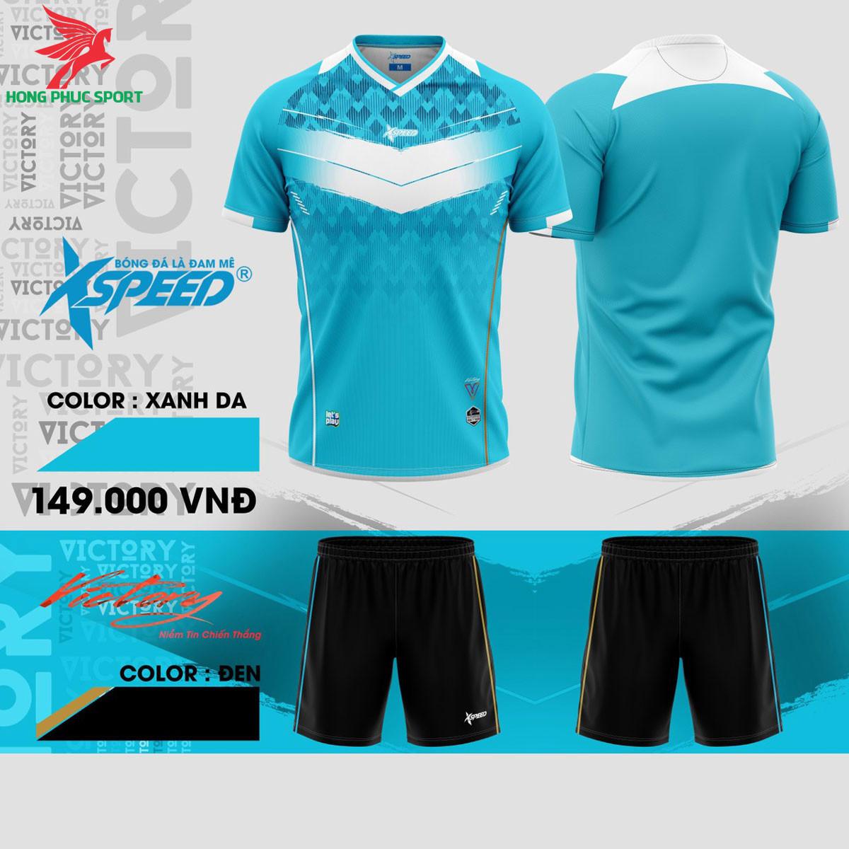 Áo đá banh không logo Xspeed Victory S8 Xanh da
