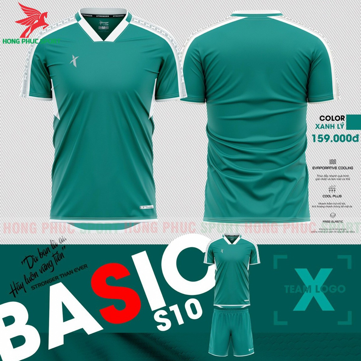 BỘ QUẦN ÁO ĐẤU KHÔNG LOGO XSTRONGER BASIC 2021 XANH NGỌC - HÀNG VIỆT NAM