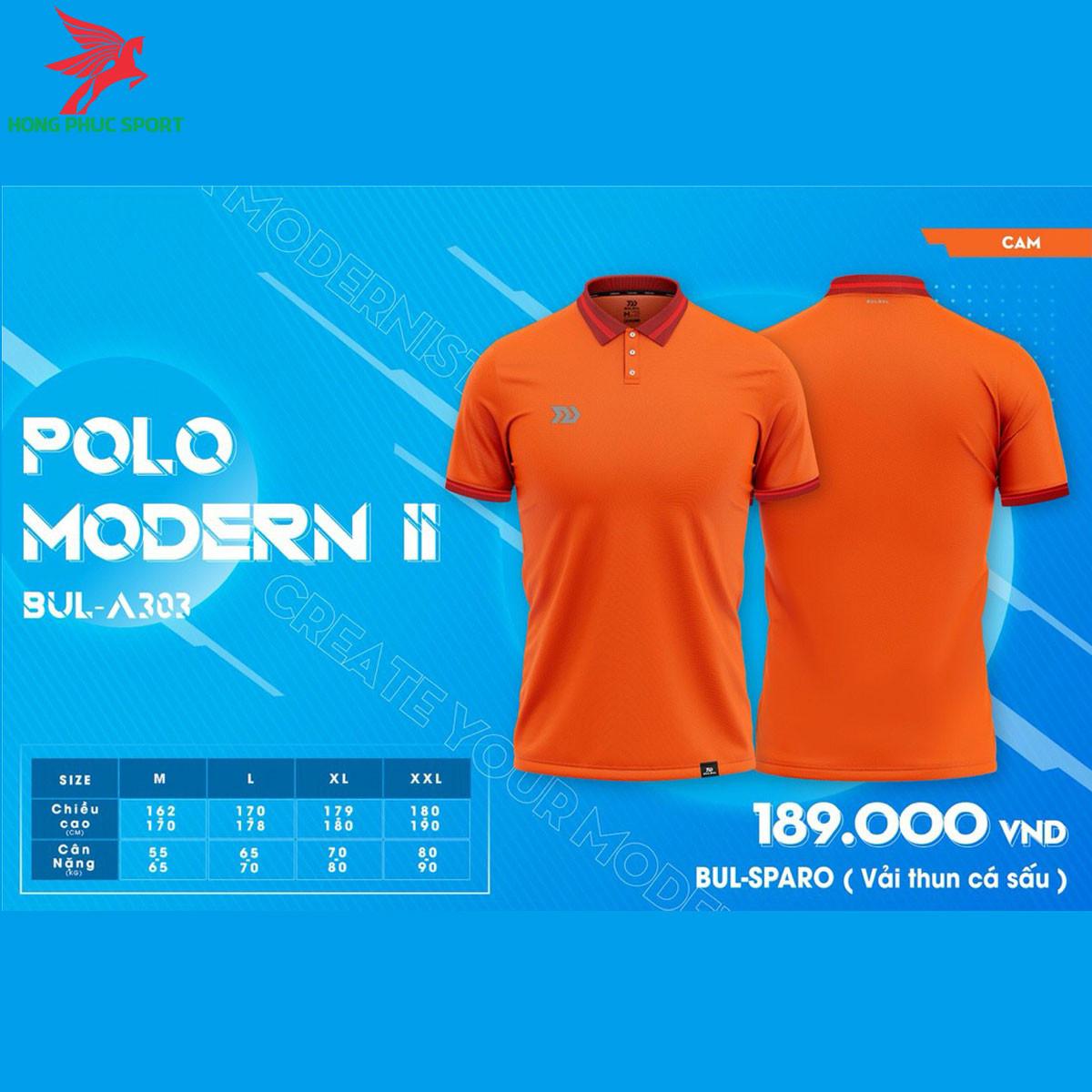 Áo đá banh không logo BULBAL MODERN II 2021 màu Cam