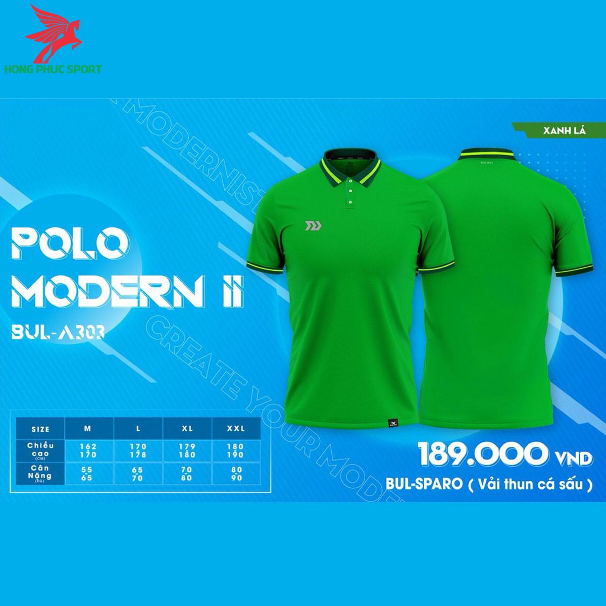 Áo đá banh không logo BULBAL MODERN II 2021 màu Xanh lá