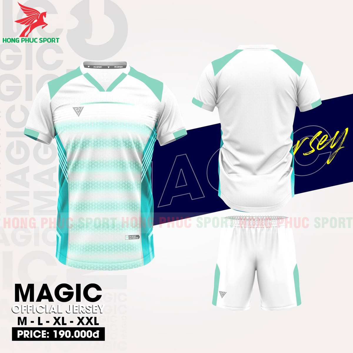 BỘ QUẦN ÁO BÓNG ĐÁ KHÔNG LOGO PH SPORT TRẮNG XANH – HÀNG VIỆT NAM