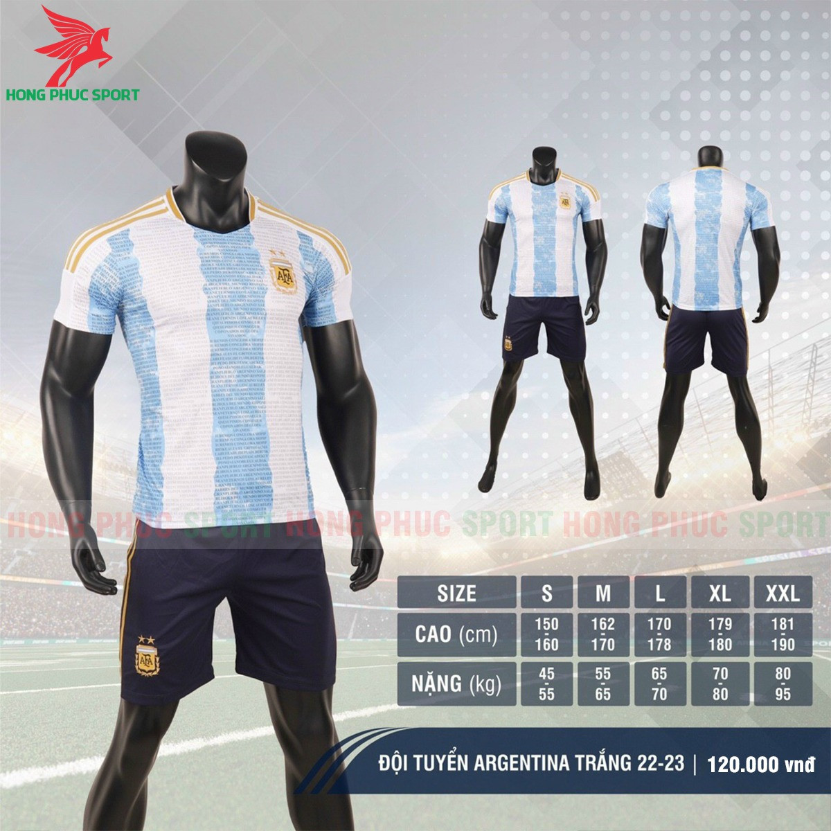 BỘ QUẦN ÁO BÓNG ĐÁ TUYỂN ARGENTINA 2022 SÂN NHÀ - THUN LẠNH CAO CẤP