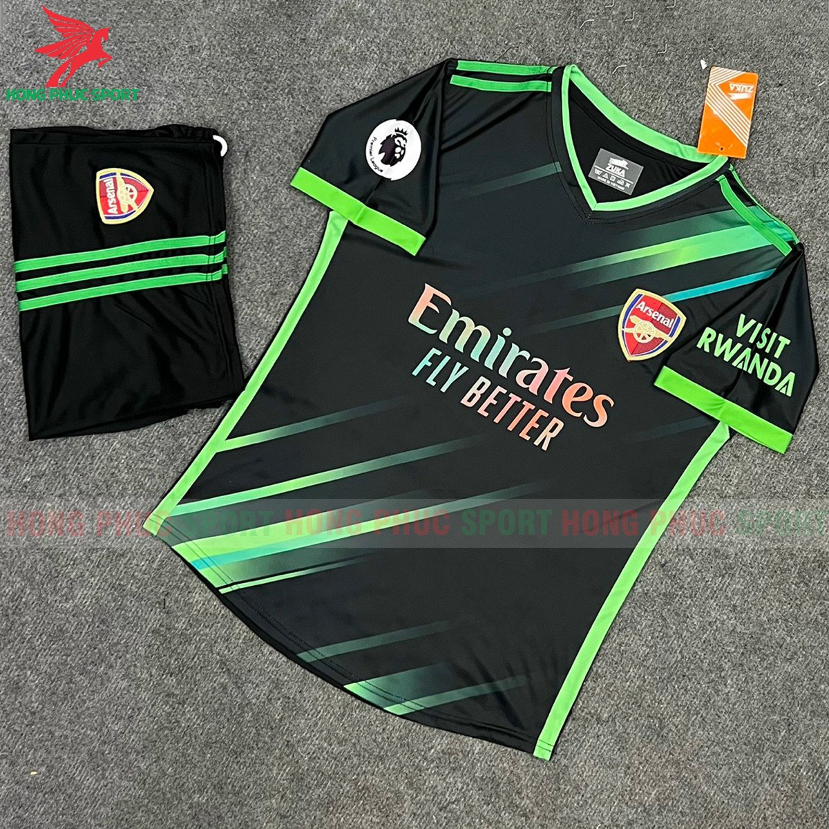 BỘ QUẦN ÁO BÓNG ĐÁ FAN ARSENAL 2022 ĐEN XANH LÁ – THUN LẠNH CAO CẤP