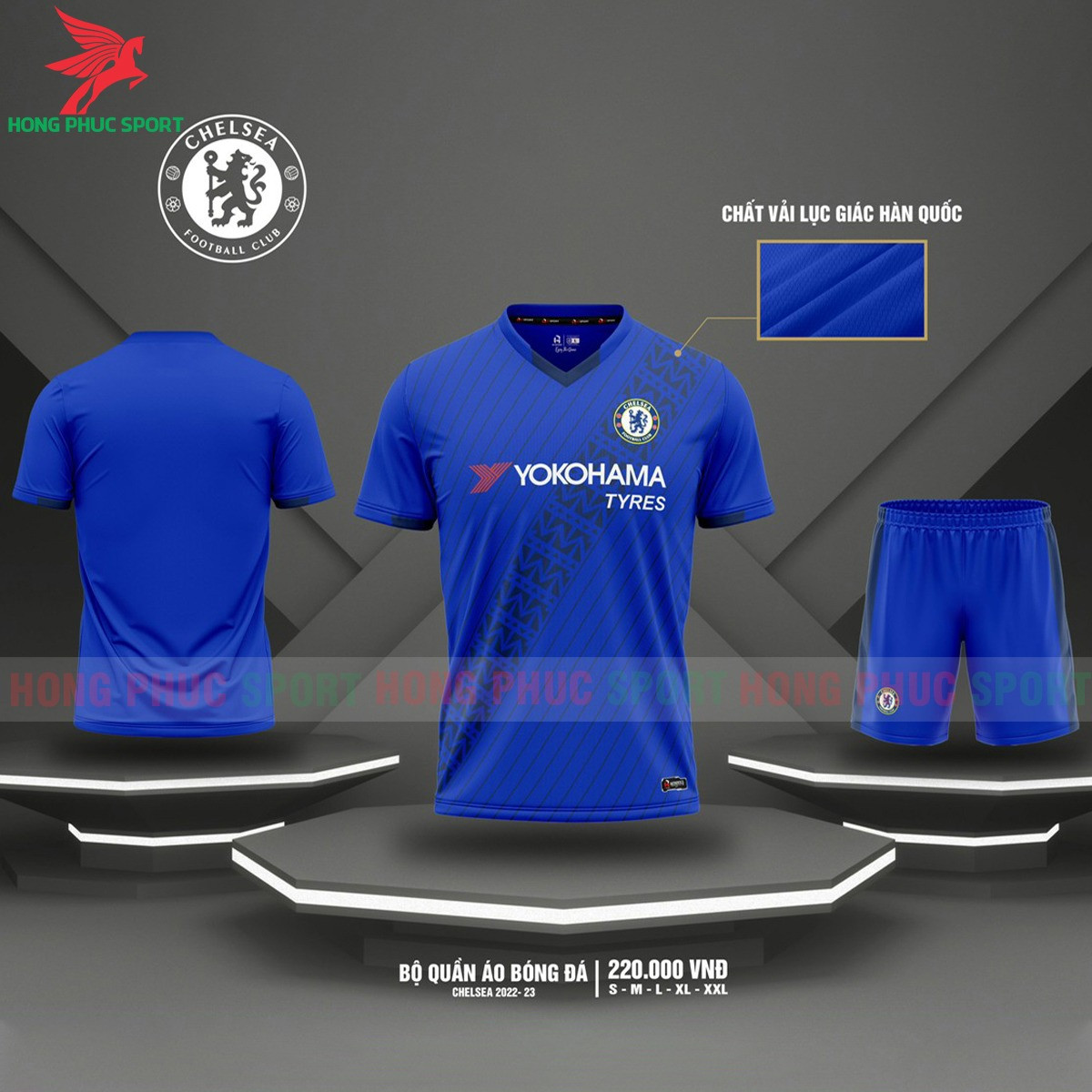 BỘ QUẦN ÁO BÓNG ĐÁ FAN CHELSEA 2022 XANH BLUE – VẢI MÈ LỤC GIÁC