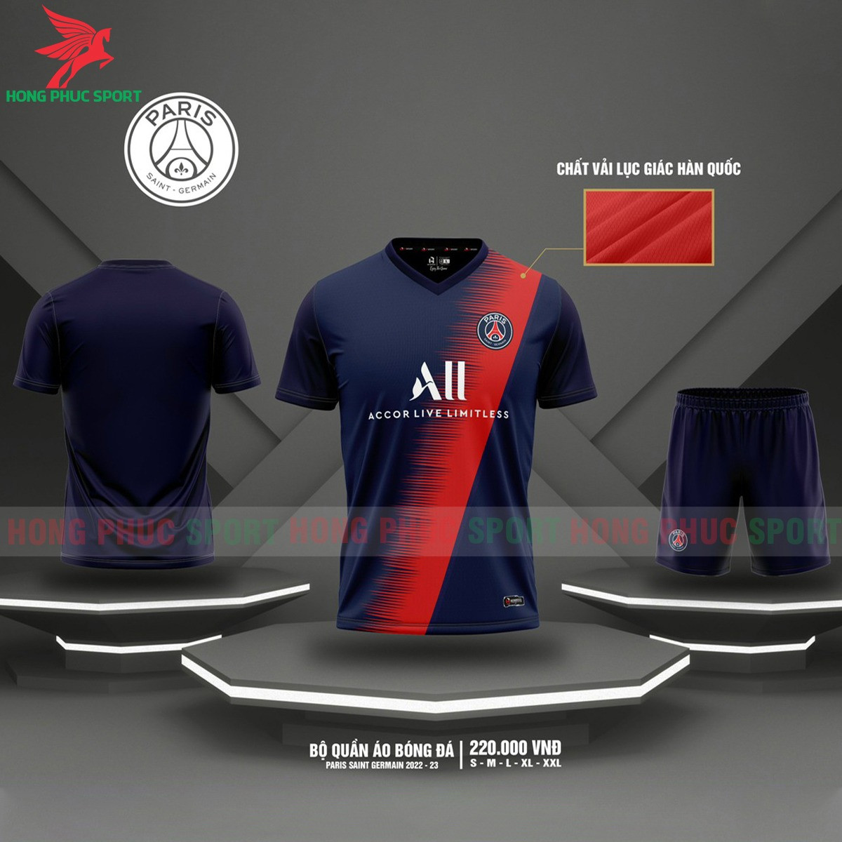 BỘ QUẦN ÁO BÓNG ĐÁ FAN PSG 2022 TÍM THAN – VẢI MÈ LỤC GIÁC