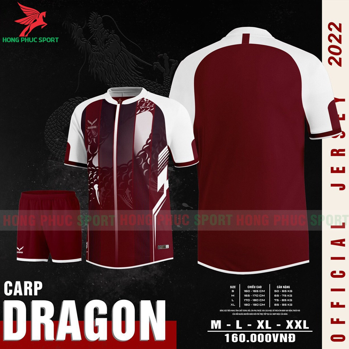 BỘ QUẦN ÁO BÓNG ĐÁ KHÔNG LOGO NIDU CARP DRAGON NÂU ĐỎ – HÀNG VIỆT NAM
