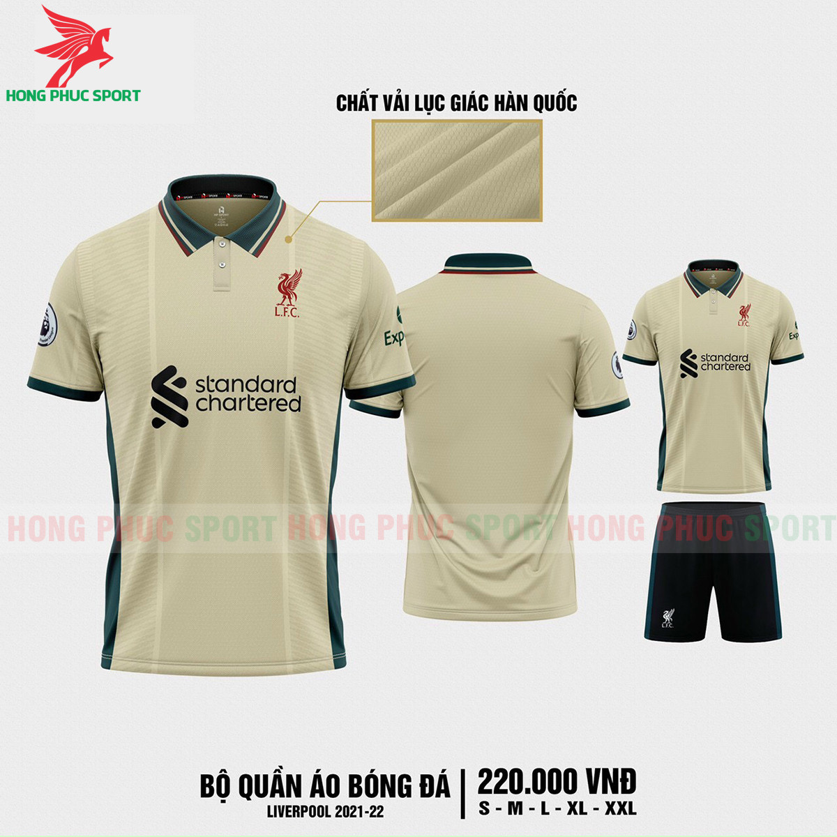 BỘ QUẦN ÁO BÓNG ĐÁ LIVERPOOL 2021 2022 SÂN KHÁCH – VẢI MÈ LỤC GIÁC