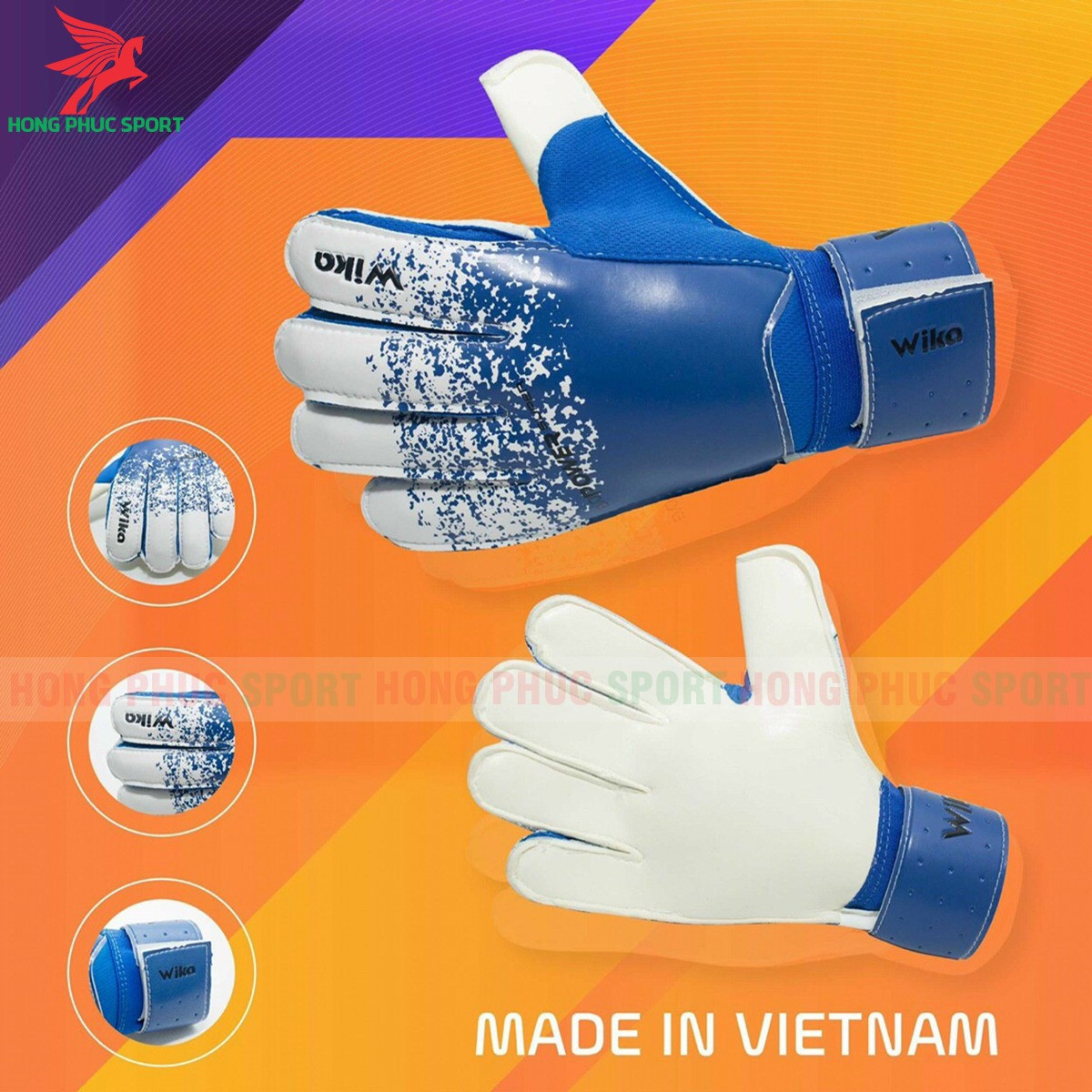 Găng tay thủ môn WIKA Power Super có xương màu xanh dương - hàng Việt Nam