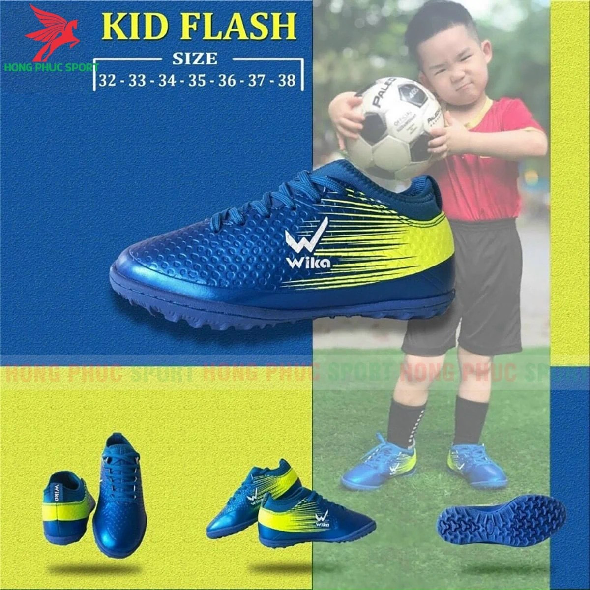 GIÀY ĐÁ BÓNG TRẺ EM WIKA KID FLASH SÂN CỎ NHÂN TẠO MÀU XANH DƯƠNG