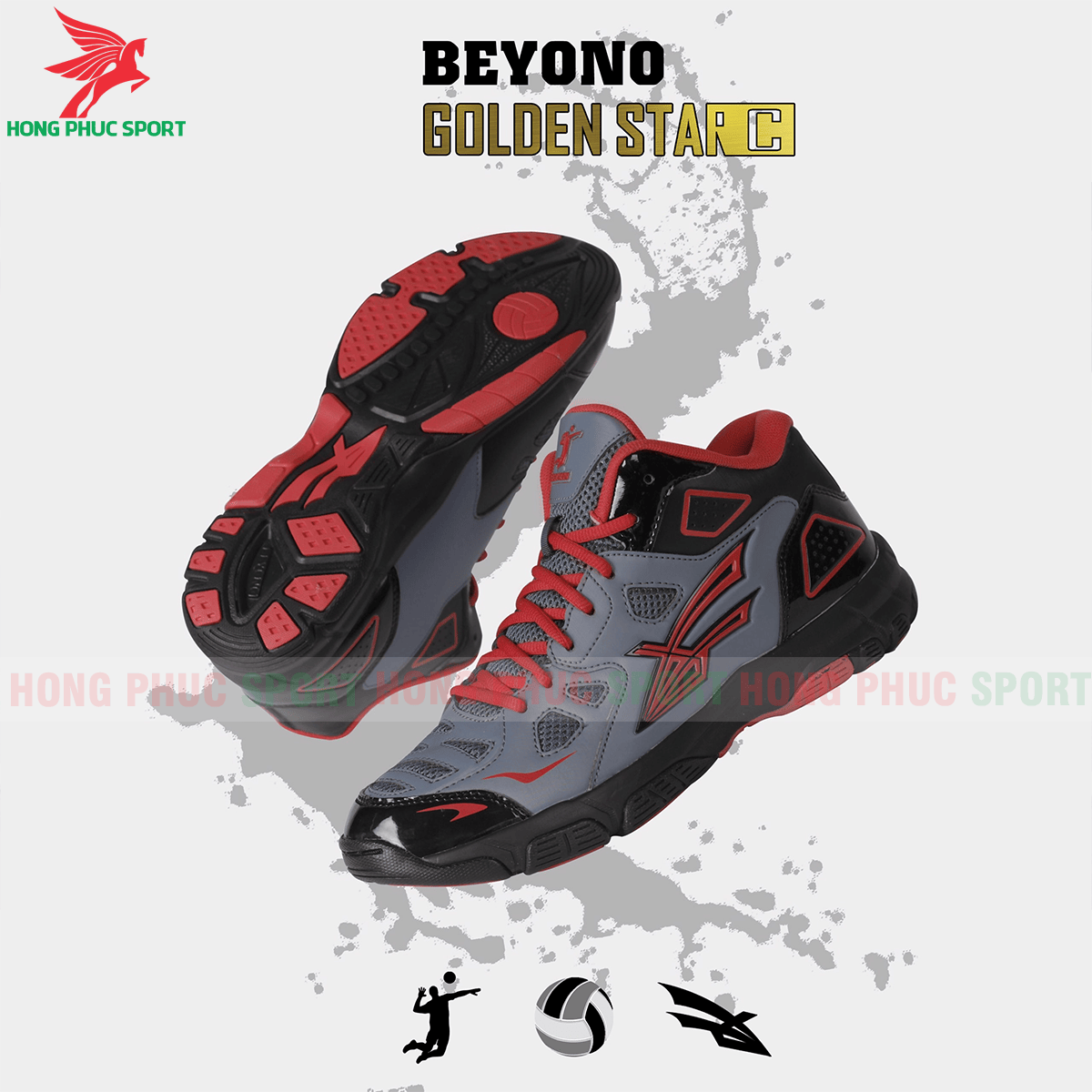 GIÀY THI ĐẤU BÓNG CHUYỀN BEYONO GOLDEN STAR C 2020 NAM/NỮ MẪU 4 MÀU ĐEN XÁM