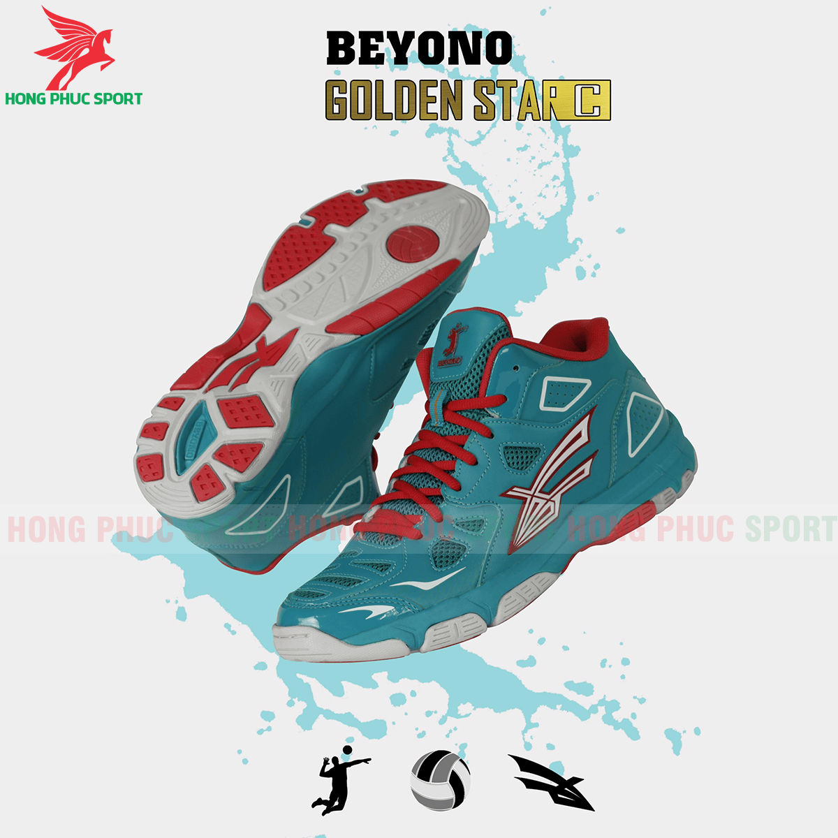 GIÀY THI ĐẤU BÓNG CHUYỀN BEYONO GOLDEN STAR C 2020 NAM/NỮ MẪU 3 MÀU XANH NGỌC