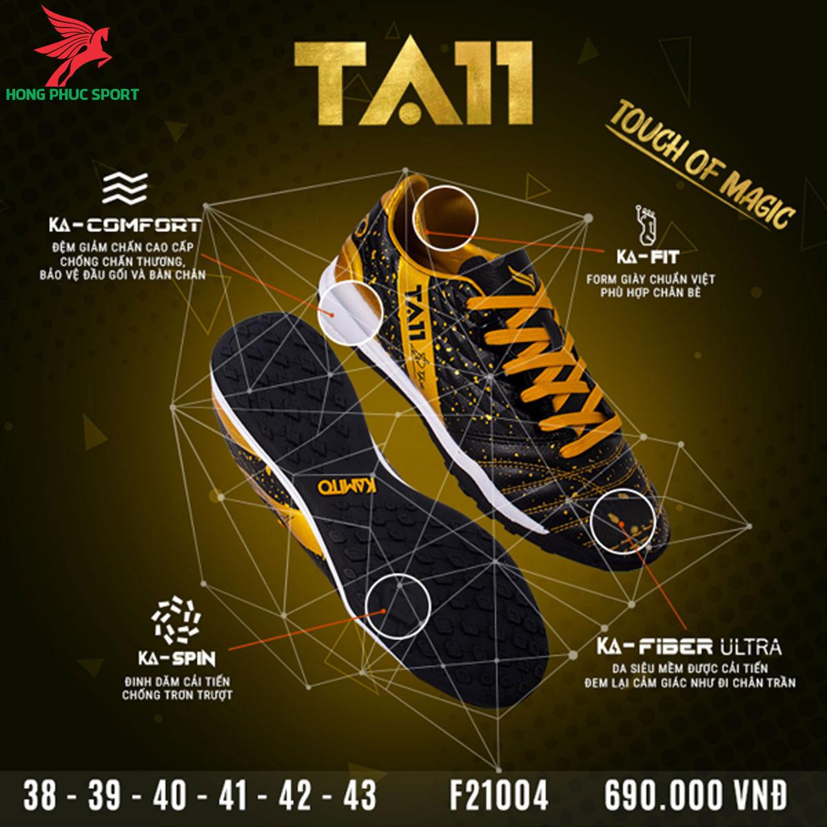 Giày đá banh Kamito TA11 sân cỏ nhân tạo màu đen
