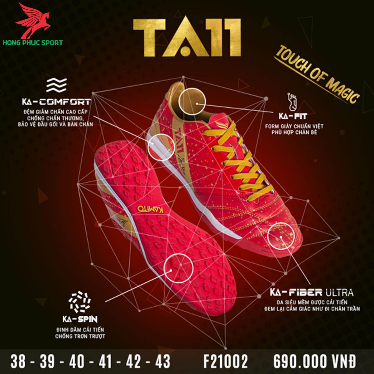 Giày đá banh Kamito TA11 sân cỏ nhân tạo màu đỏ
