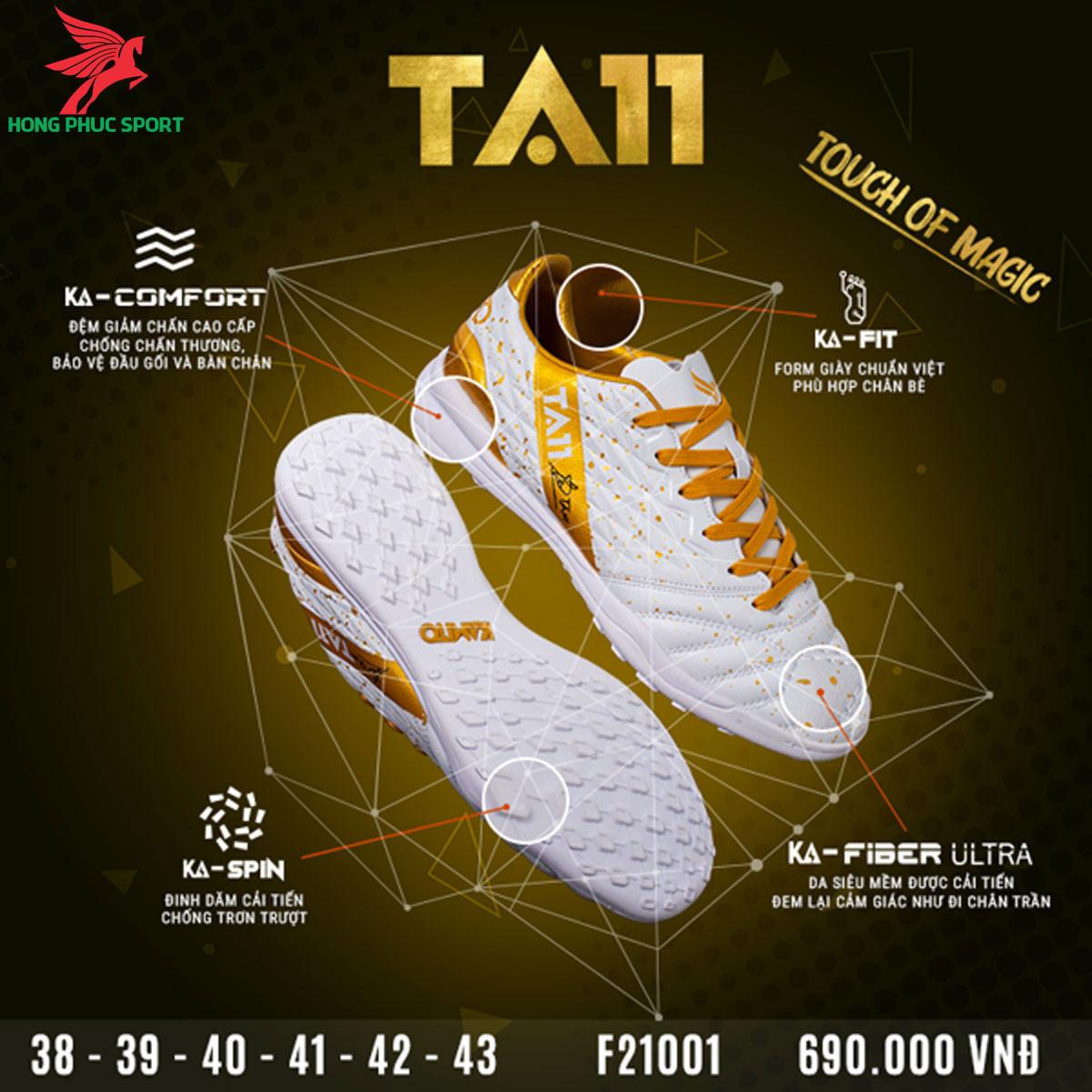 Giày đá banh Kamito TA11 sân cỏ nhân tạo màu Trắng